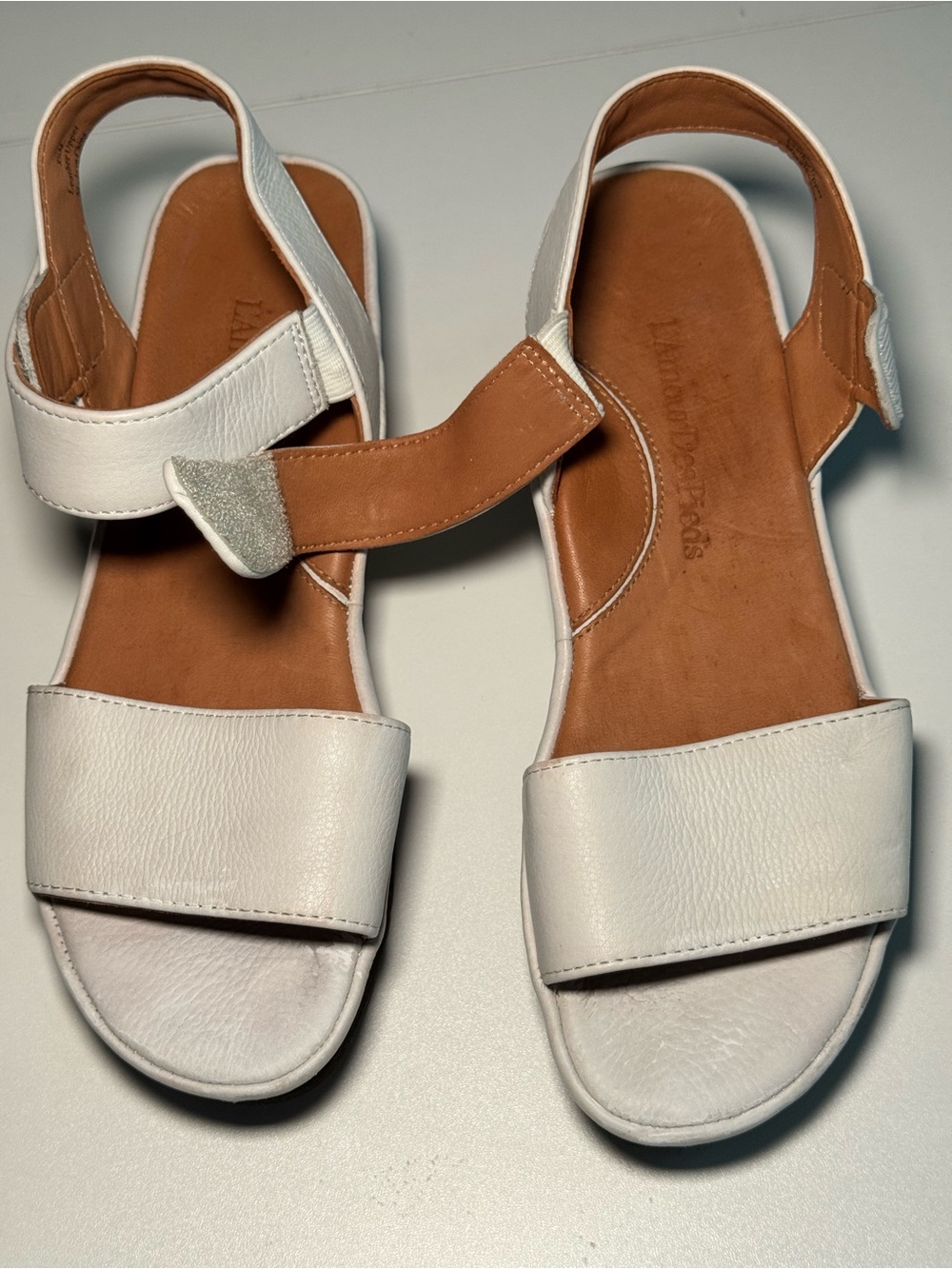 White Leather Slingback Sandals with Brown insoles